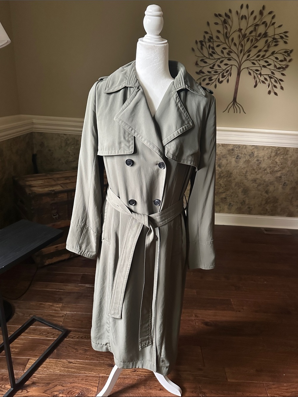 Banana Republic Olive Trench Coat - Double-Breasted Tie Waist